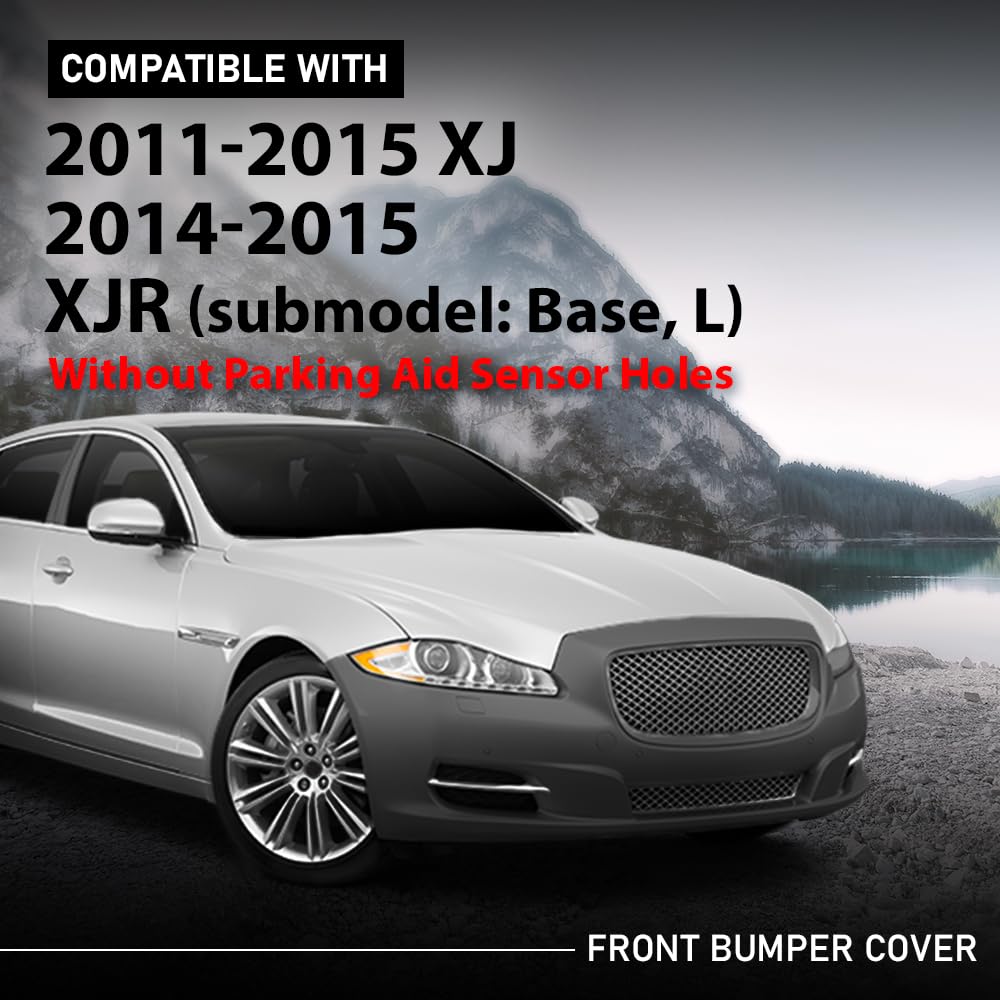 G-PLUS Front Bumper Cover Compatible with Jaguar XJ 2011-2015, Fit Jaguar XJR (Submodel: Base, L) 2014 2015, w/o Parking Aid Sensor Holes, C2D5370XXX, JA1000148, Black