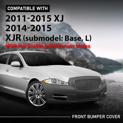 G-PLUS Front Bumper Cover Compatible with Jaguar XJ 2011-2015, Fit Jaguar XJR (Submodel: Base, L) 2014 2015, w/o Parking Aid Sensor Holes, C2D5370XXX, JA1000148, Black