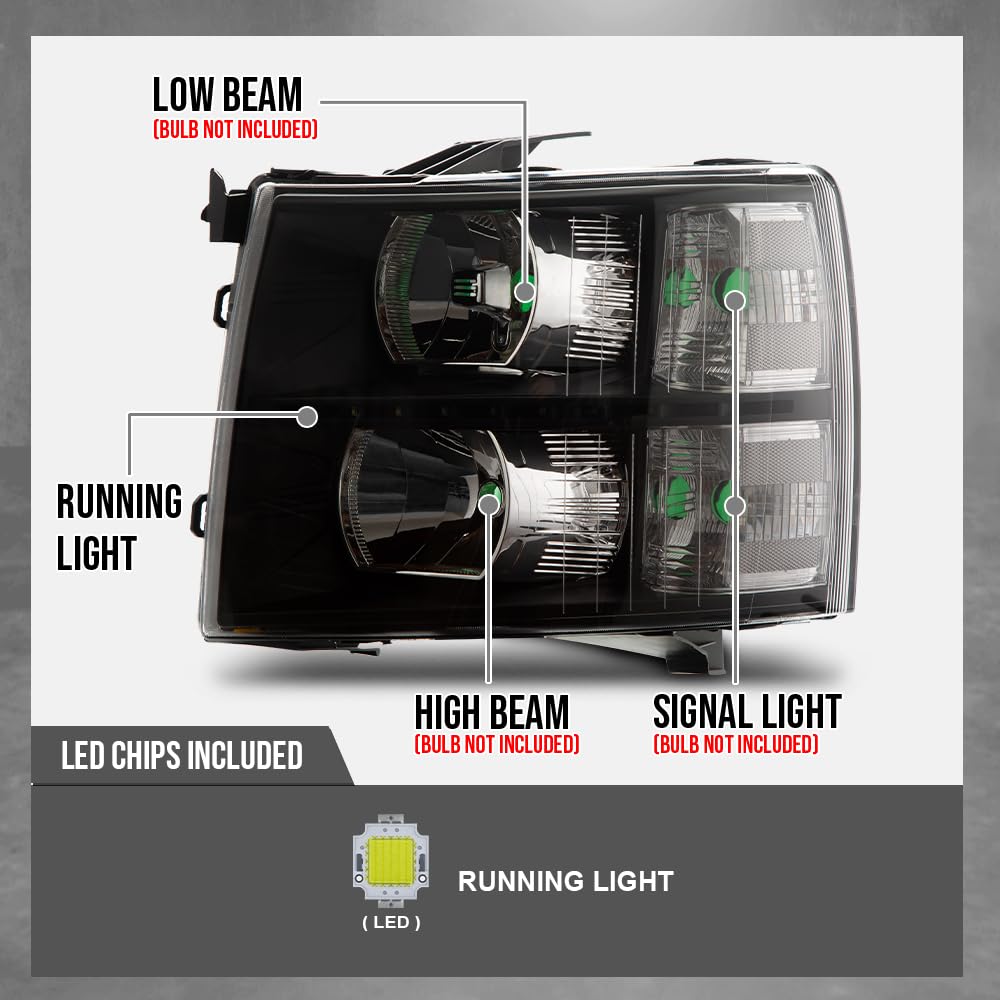 G-PLUS LED DRL Headlights, Fit 2007-2013 Chevy Silverado 1500/Fit 2007-2014 Chevy Silverado 2500 3500 & HD Models Bumper Headlamps, Clear Lens Black Housing Clear Reflector,faros delanteros