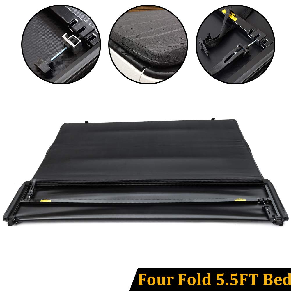 G-PLUS 5.5ft Soft Lock Four-Fold Truck Bed Tonneau Cover Compatible with 2015-2022 Ford F150 Extra Short Bed 5´5"