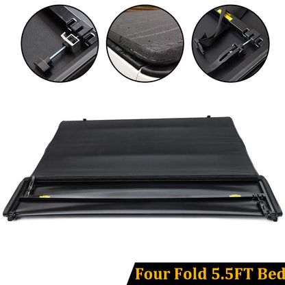 G-PLUS 5.5ft Soft Lock Four-Fold Truck Bed Tonneau Cover Compatible with 2015-2022 Ford F150 Extra Short Bed 5´5"