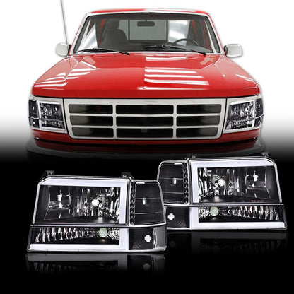 G-PLUS LED DRL Headlights, Compatible with 1992-1996 Ford Bronco F150 F250 F350,Fits Models with Halogen Headlights Only,Bumper Headlamp, Smoky lens Black Housing Amber Reflector