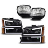 G-PLUS LED Headlights & Fog Lights Left and Right Compatible with Chevy Avalanche 2003-2006 / Silverado 1500 2500 3500 & HD (Clear Lens Black Housing Amber Reflector Headlight + Fog Light)
