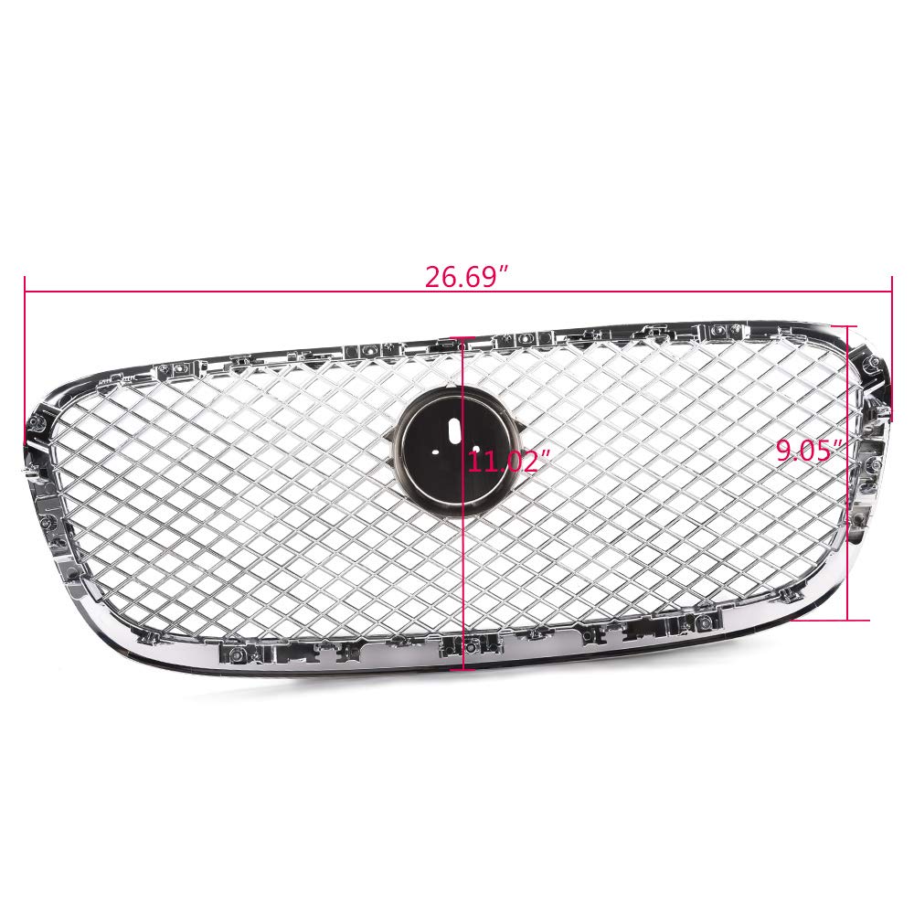 Chrome Silver Front Upper Grille Front Center Grill Assembly Compatible For Jaguar XF XFR 2012-2015