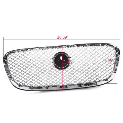 Chrome Silver Front Upper Grille Front Center Grill Assembly Compatible For Jaguar XF XFR 2012-2015