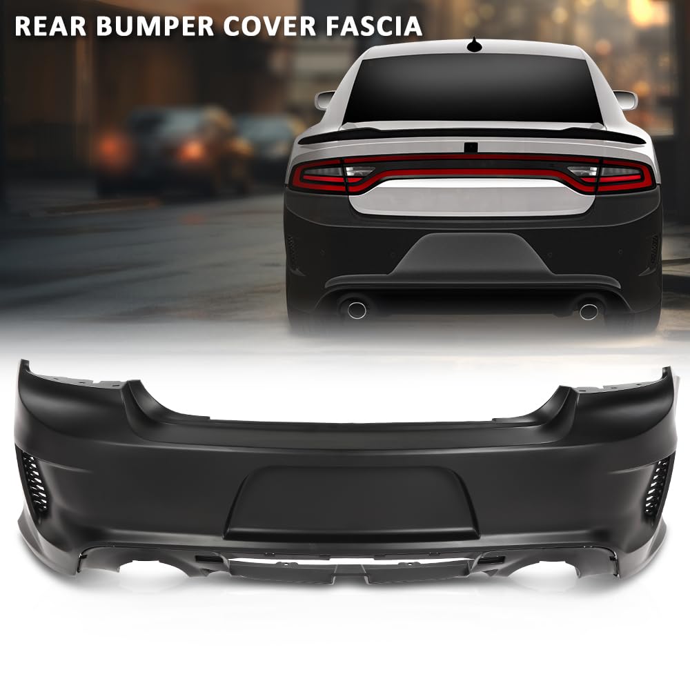 G-PLUS Rear Bumper Cover Fascia Compatible with Dodge Charger 2015-2023,Fit SRT R/T Scat Pack Daytona & Hellcat Models,With Side Vent Style Only,Fit Use Without Park Assist Only 187-01671B