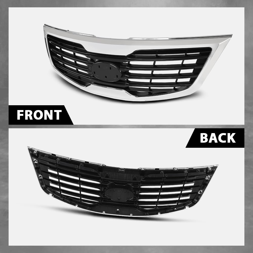 G-PLUS Front Bumper Grille with Chrome Molding Plastic Compatible with Kia Sportage 2011-2012 863503W000, KI1200147 Grill
