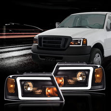 G-PLUS LED Headlights for Ford F150 Lincoln Mark LT 2004-2008 Clear Black Front View