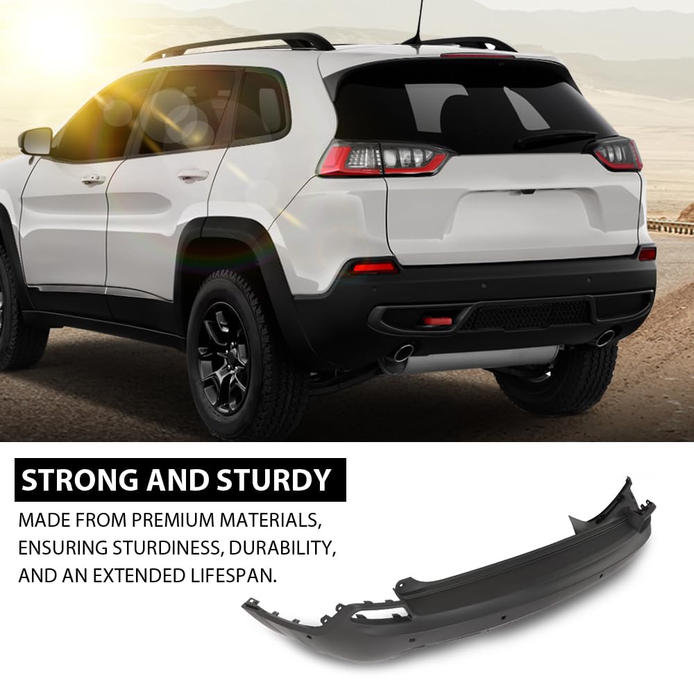 G-PLUS Rear Lower Bumper Cover Fascia Compatible with Jeep Cherokee 2019-2023, Fit Models with Advanced Park Assist System, 68407957AA, CH1100A49, Black