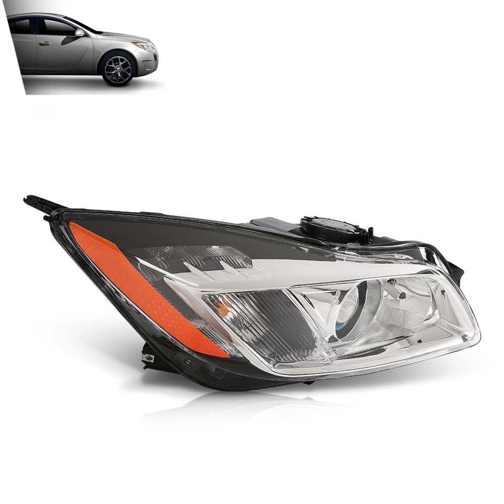 G-PLUS LED Right Side Headlight Assembly Front Headlamp Compatible with Buick Regal 2009-2012 20990314, 22934024 Clear Lens Black Housing Amber Reflector