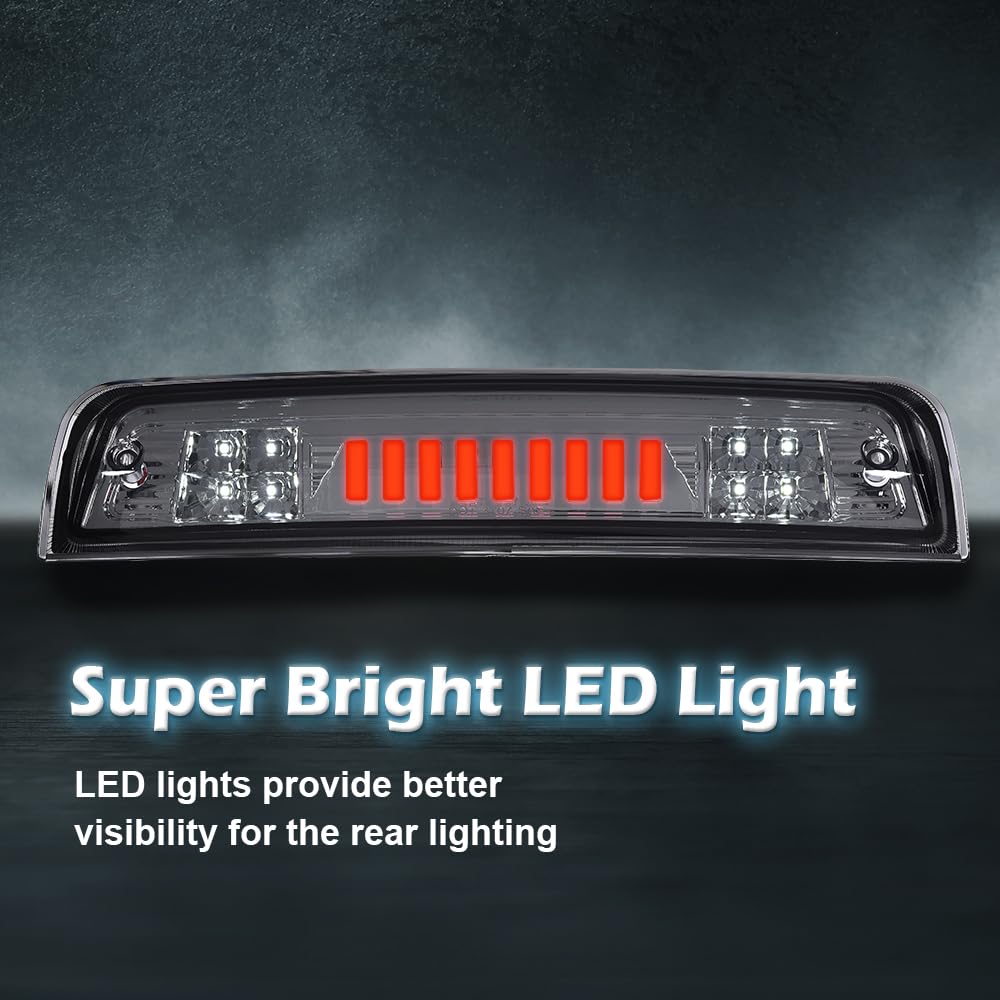 G-PLUS Truck Third 3rd Tail I Brake Light Cargo High Mount Stop Lamp Compatible With 2009-2010 Dodge Ram 1500 2010 Dodge Ram 2500 3500 2011-2017 Ram 1500 2500 3500 Smoky Lens Chrome Housing