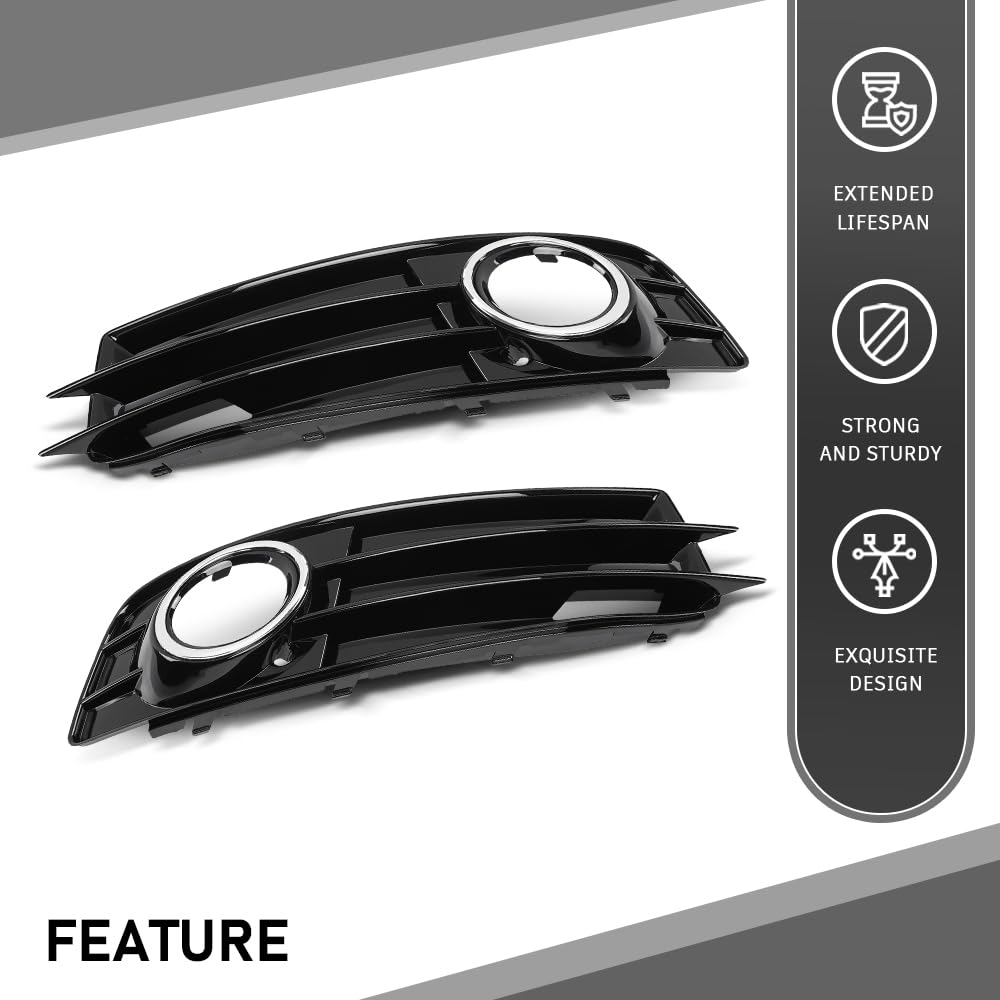 G-PLUS Front Bumper Fog Light Grille Cover Compatible with Audi A3 8P S-Line 2009-2012,Only Fit for S-Line Bumper 8P0807682, 8P0807681