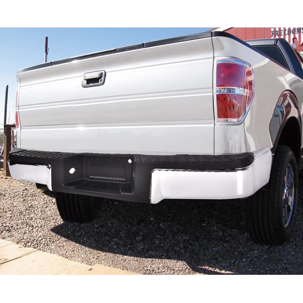 G-PLUS Rear Step Steel Bumper Assembly Compatible With Ford F150 Truck 2009-2014 (W/o Sensor Hole, Silver) Step Bumper 9L3Z17906A 9L3Z17B807A