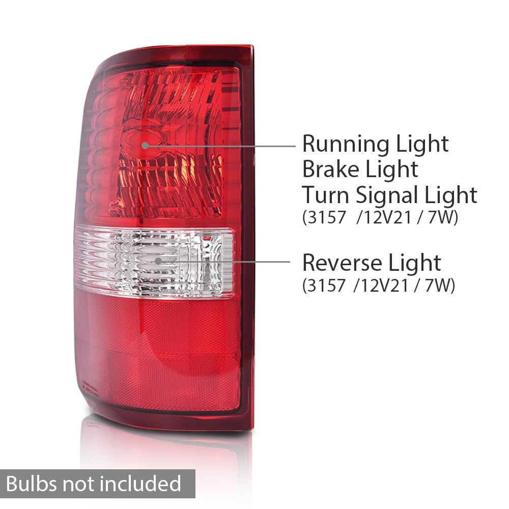G-PLUS Tail Light Lamp w/o Blubs Compatible with Ford F150 King Ranch, Lariat, XL 2004 2005 2006 5L3Z13405CA, 6L3Z13405BA, FO2800182 Red Lens Left Driver Luces Traseras Faros TraserosAssembly