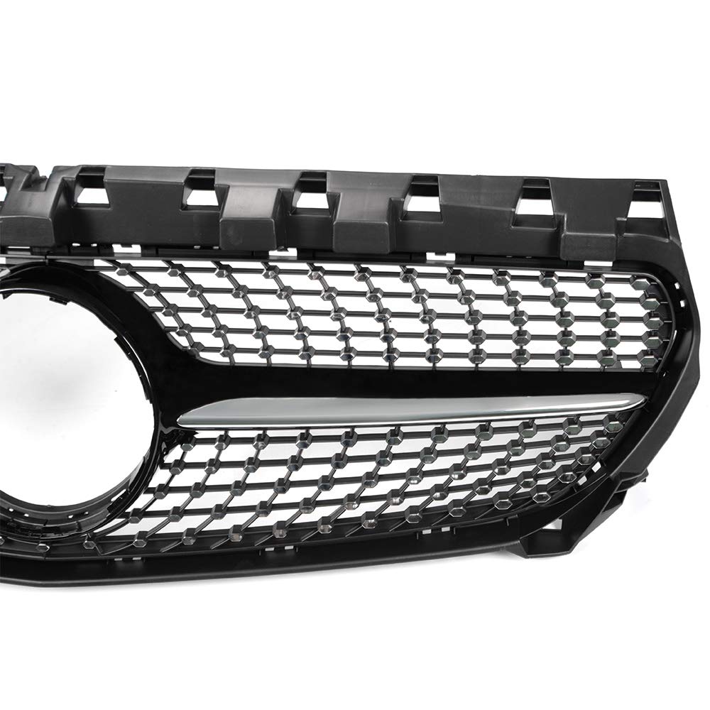 Compatible with W117 CLA Class CLA180 CLA200 CLA250 CLA260 CLA45 AMG 2014 2015 2016 Front Diamond Style Bumper Grille Upper Hood Grill Trim Shell Chrome Black