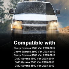 G-PLUS Headlights w/Bulbs for Chevy Express GMC Savana 1500 2500 3500 2003-2019 Clear Black Close-up View