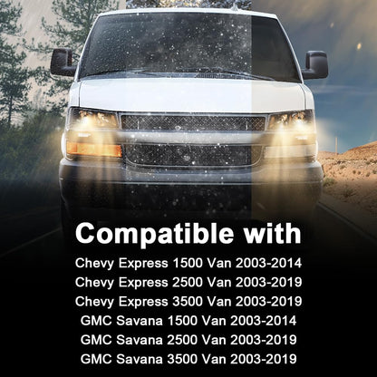 G-PLUS Headlights Assembly w/Bulbs Fit Chevy Express 1500 2500 3500 Van 2003-2019/Fit GMC Savana 1500 2500 3500 Van 2003-2019 Headlamps Clear Lens Black Housing Clear Reflector,faros delanteros