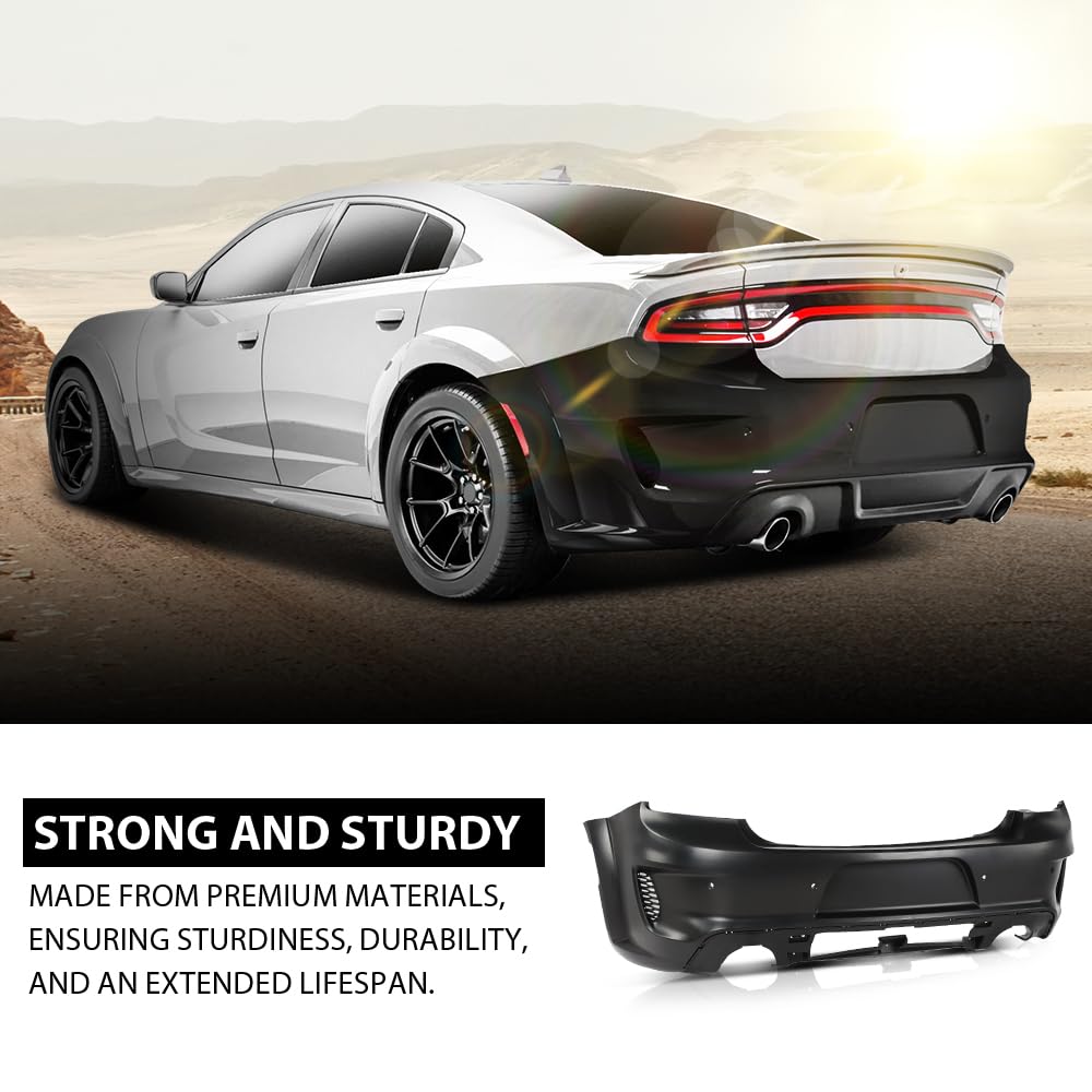 G-PLUS Rear Bumper Cover w/Holes Compatible with Dodge Charger 2020 2021 2022 2023, 68488292AA, CH1100A56, Primed Black