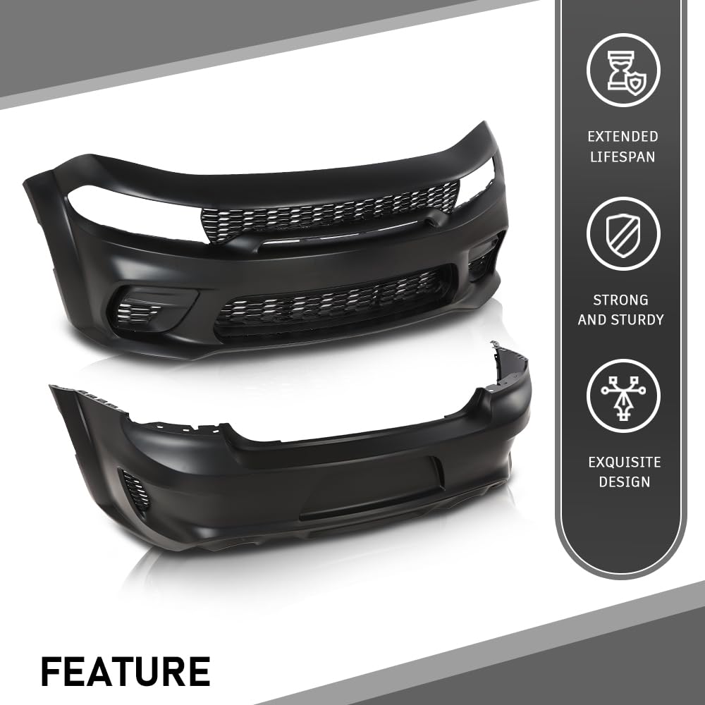 G-PLUS Front Rear Bumper Body Kit Compatible with Dodge Charger SRT Style 2015-2023 Widebody Full Bumper Replacement Assembly