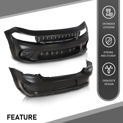 G-PLUS Front Rear Bumper Body Kit Compatible with Dodge Charger SRT Style 2015-2023 Widebody Full Bumper Replacement Assembly