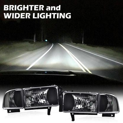 G-PLUS Headlights Lamps Fit 1994-2001 Dodge Ram 1500/1994-2002 Dodge Ram 2500 3500,Not fit Ram Sport,Clear Lens Black Housing Clear Reflector w/o Bulbs Bumper Headlamps,faros delanteros Assembly