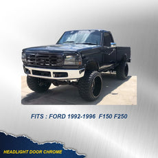 G-PLUS 2PCS Headlight Trim Bezels for Ford F150 F250 F350 Bronco 1992-1997 Glossy Black Front View