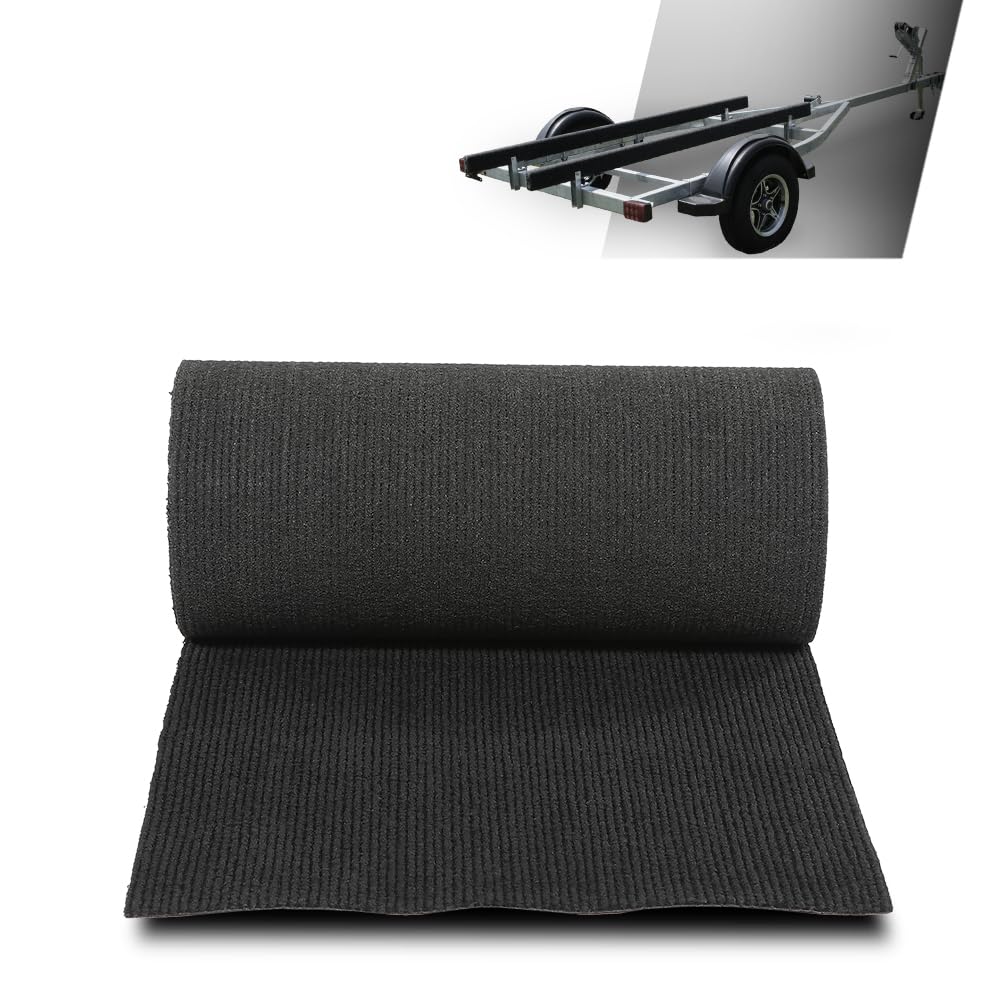 G-PLUS 12" x 12ft Boat Trailer Bunk Carpet, Outdoor Ribbed Marine Bunk Carpet Fit for Boat Trailer Runners Black Boat Carpet