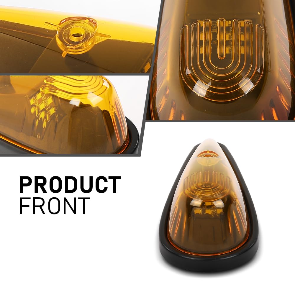 G-PLUS 5Pcs Amber Teardrop Cab Marker Lights 9 LED Cab Marker Light Top Clearance Roof Running Light Assembly with Wiring Pack Fit for Trucks Trailer Vans Pickups RV Tractor Yellow