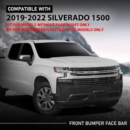 G-PLUS Primered Steel Front Bumper Face Bar Compatible with Chevy Silverado 1500 2019-2022,Fit Models Without Park Assist Only,Fit 2022 Limited (LTD) Old Style Models Only