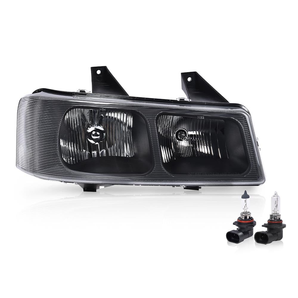 G-PLUS Headlight w/Bulbs Fit Chevy Express GMC Savana 1500 2003-2014/2500 3500 4500 2003-2023,Right Headlamp Clear Lens Black Housing Amber Reflector Bumper Headlamps,faros delanteros Assembly