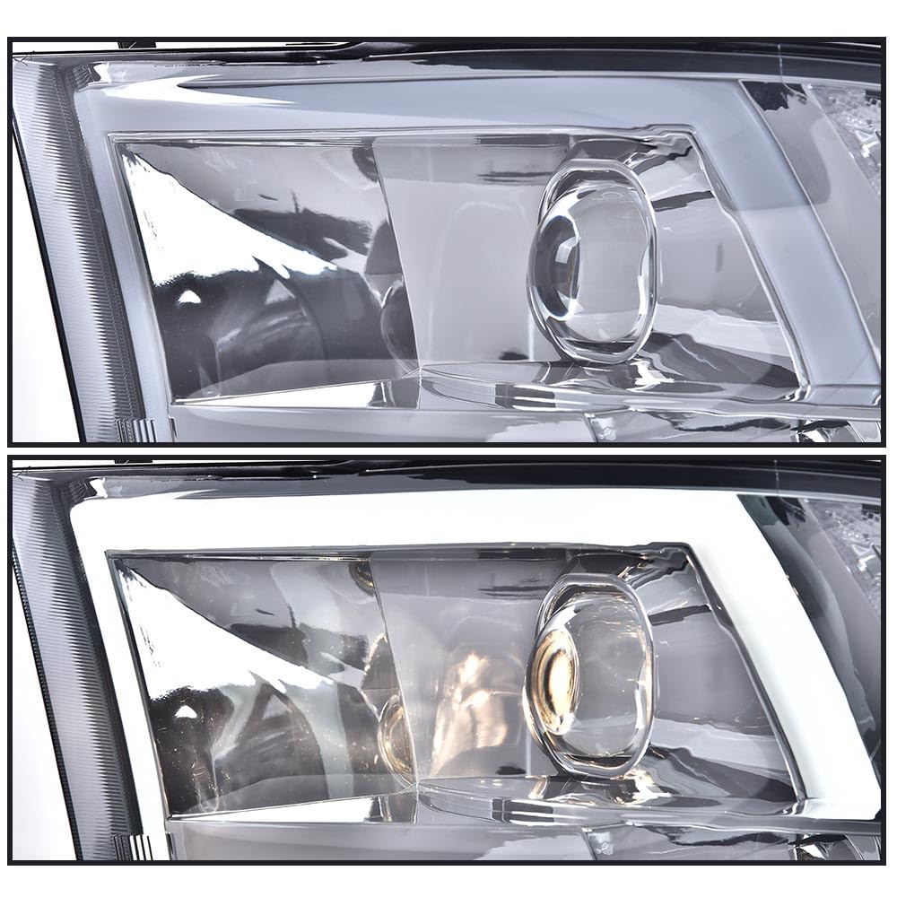 G-PLUS LED DRL Headlights Fit Dodge Ram 1500 2500 3500 2009-2012(New Body), Fit Factory Quad, Clear Lens Chrome Housing Amber Reflector Bumper Headlamps, faros Assembly