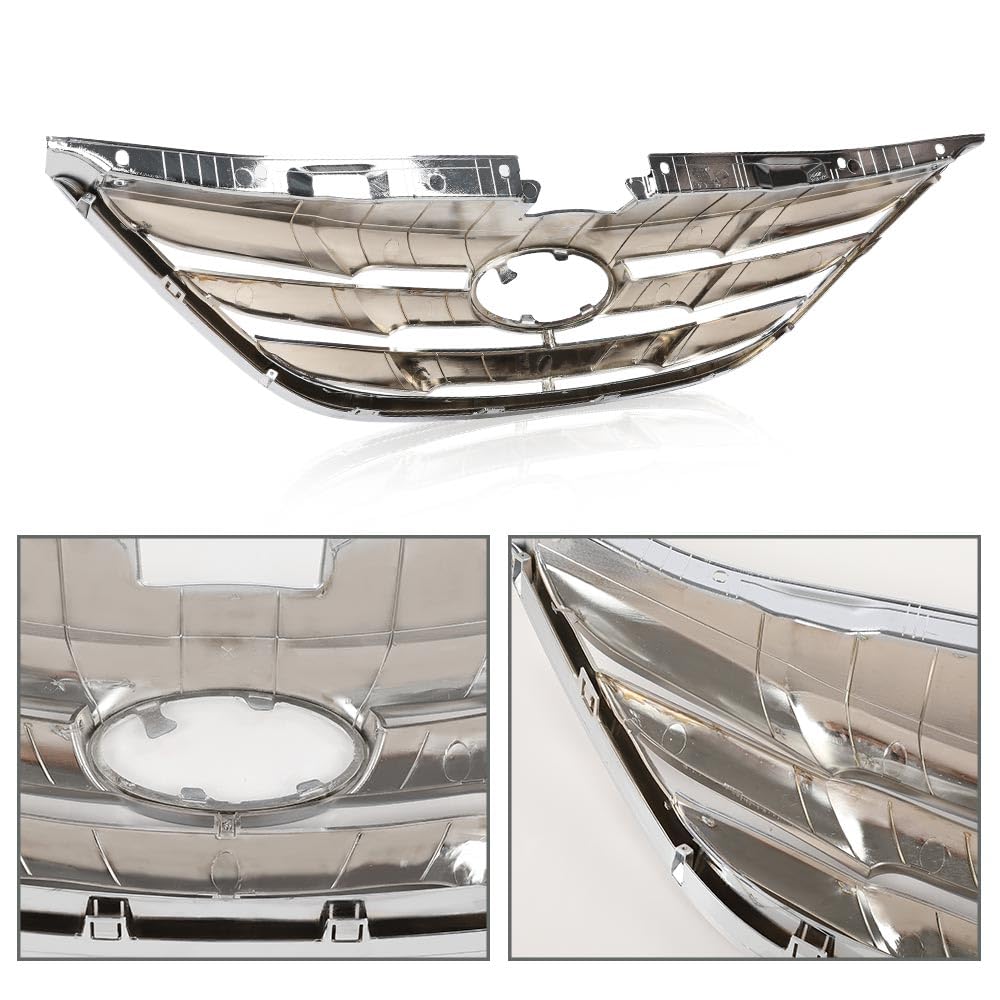 G-PLUS Front Grille Assembly, Compatible with Hyundai Sonata 2011 2012 2013 Chrome ABS Plastic Grill HY1200154, 863503S100