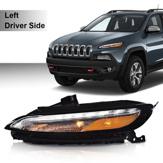 G-PLUS [ White LED DRL Parking Light Turn Signal Lamp With Bulbs Compatible with 2014-2018 Jeep Cherokee 68157103AQ Left Driver Side