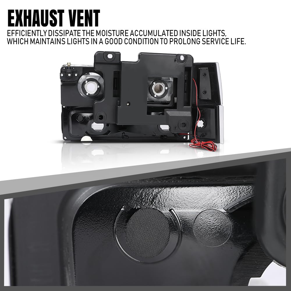 G-PLUS LED Headlights & Corner Light Compatible with Chevy/GMC C10/C1500/K1500 1994-1999,Fit GMC Yukon/Suburban 1994-1999,Fit Chevy Tahoe 1995-2000,Headlamps Smoke Lens Black Housing Amber Reflector