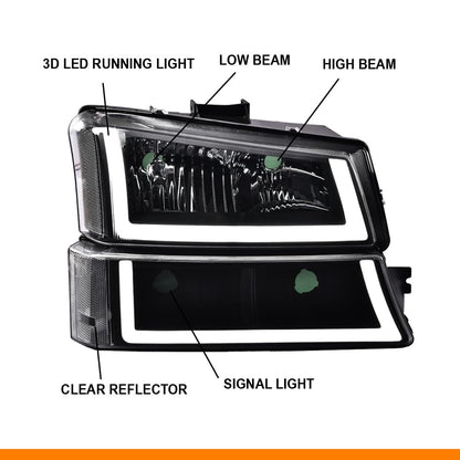 G-PLUS LED Headlights Assembly + Tail Lights Fit Chevy Silverado 1500 1500 HD 2500 2500 HD 2003-2006, Clear Lens Black Housing Clear Reflector Headlamps Assembly Dark Red Taillights