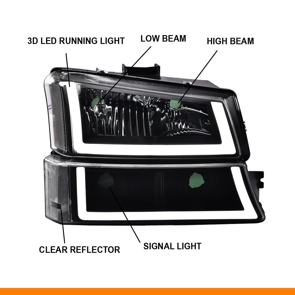 G-PLUS LED Headlights Compatible with Chevy Silverado 2003 2004 2005 2006, Fit Chevy Avalanche 2003-2006,Left & Right Bumper Headlamps Clear Lens Black Housing Clear Reflector,faros delanteros