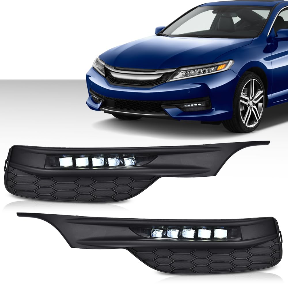G-PLUS Front Bumper Fog Lights Lamps with Bezels Switch and Wiring Kit Compatible with Honda Accord 4-Door Sedan 2016 2017 Clear Lens