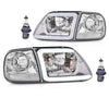 G-PLUS LED DRL Lightning Style Headlights & Corner Parking Lights Compatible with 1997-2002 Ford Expedition/Fit 1998-2003 Ford F150/Fit 1997-1999 F250 Clear Lens Chrome Housing Clear Reflector