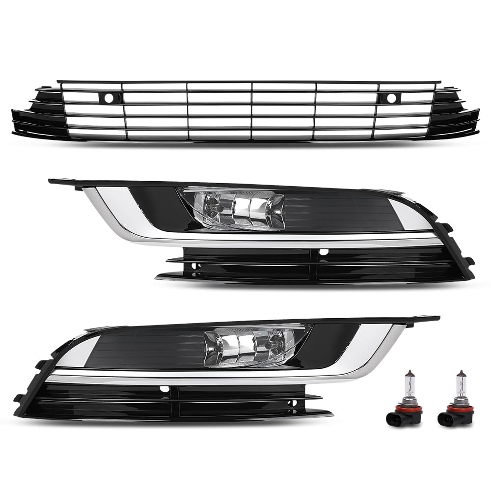 G-PLUS Front Bumper Grille & Fog Lights & Fog Lamp Covers Set 5PCS, Compatible with Volkswagen CC 2013-2017, VW2592125, 3C8941700, 3C8 854 661