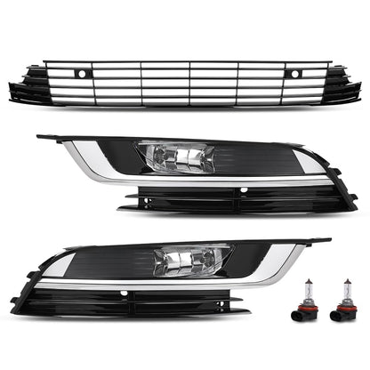 G-PLUS Front Bumper Grille & Fog Lights & Fog Lamp Covers Set 5PCS, Compatible with Volkswagen CC 2013-2017, VW2592125, 3C8941700, 3C8 854 661