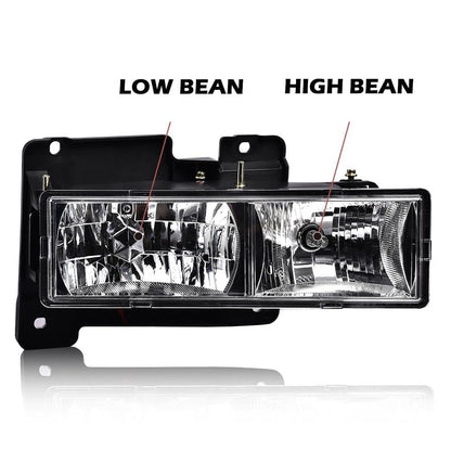 G-PLUS Headlights Assembly Front Headlamp Pair Fit 1994-1998 GMC C/K 1500 2500 Sierra Yukon Suburban Bumper Headlamps, Clear Lens Chrome Housing Amber Reflector（NO LED,faros delanteros Assembly