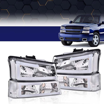 G-PLUS LED Headlights Compatible with Chevy Avalanche Silverado 1500 2500 HD 3500 2003-2006/Fit Chevy Silverado 1500 2500 3500 Classic 2007 Headlamp(Clear Lens Chrome Housing Clear Reflector)
