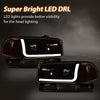 G-PLUS LED Headlights Assembly Fit GMC Sierra 1500HD 2500HD 3500 1999-2007/Fit GMC Yukon XL 1500 2500 1999-2006,DRL Headlamps Smoky Lens Black Housing Amber Reflector,faros delanteros