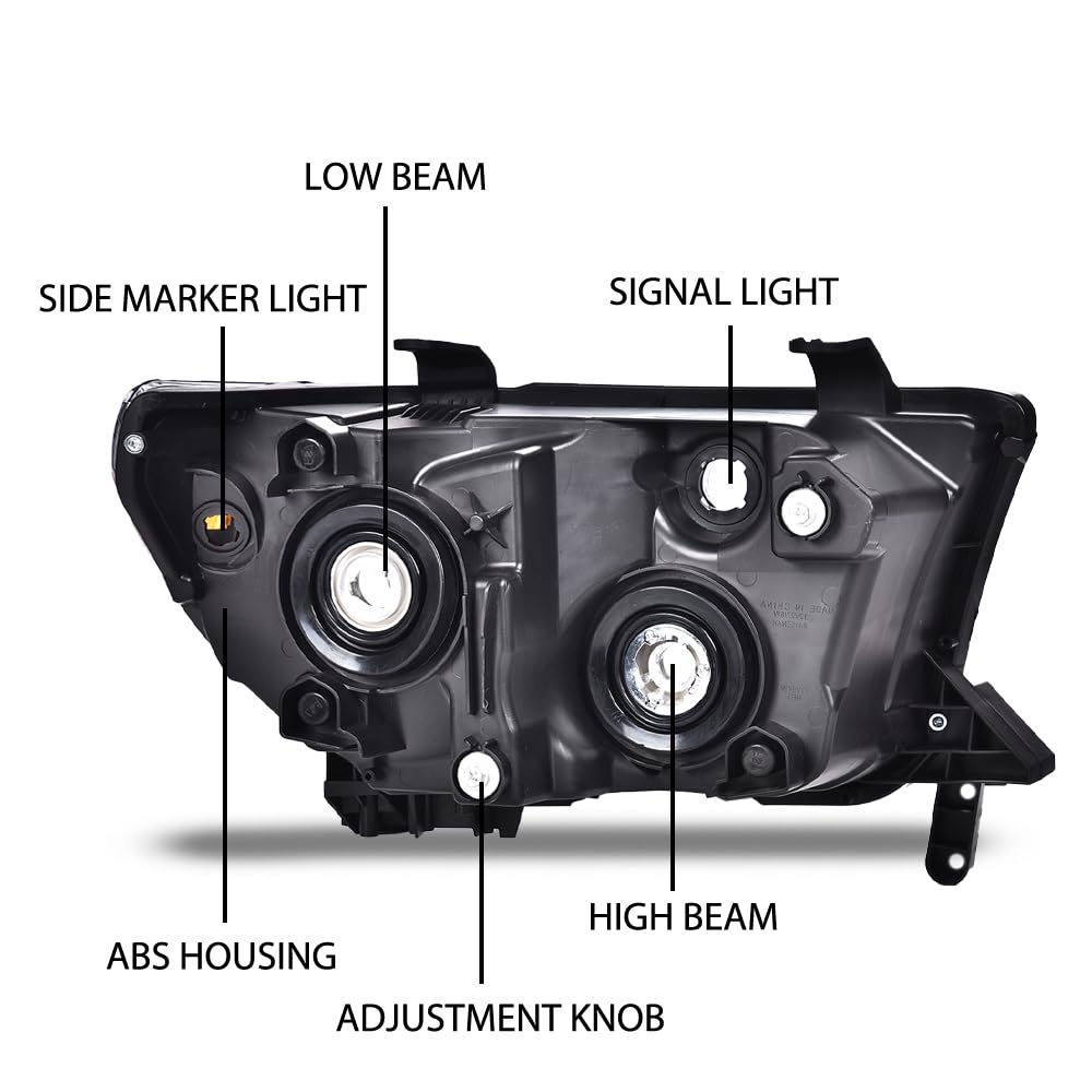 G-PLUS Headlights Compatible with Toyota Tundra 2007-2013/Compatible with Toyota Sequoia 2008-2017 Headlamps Pair Halogen Clear Lens Black Housing Clear Reflector,faros delanteros