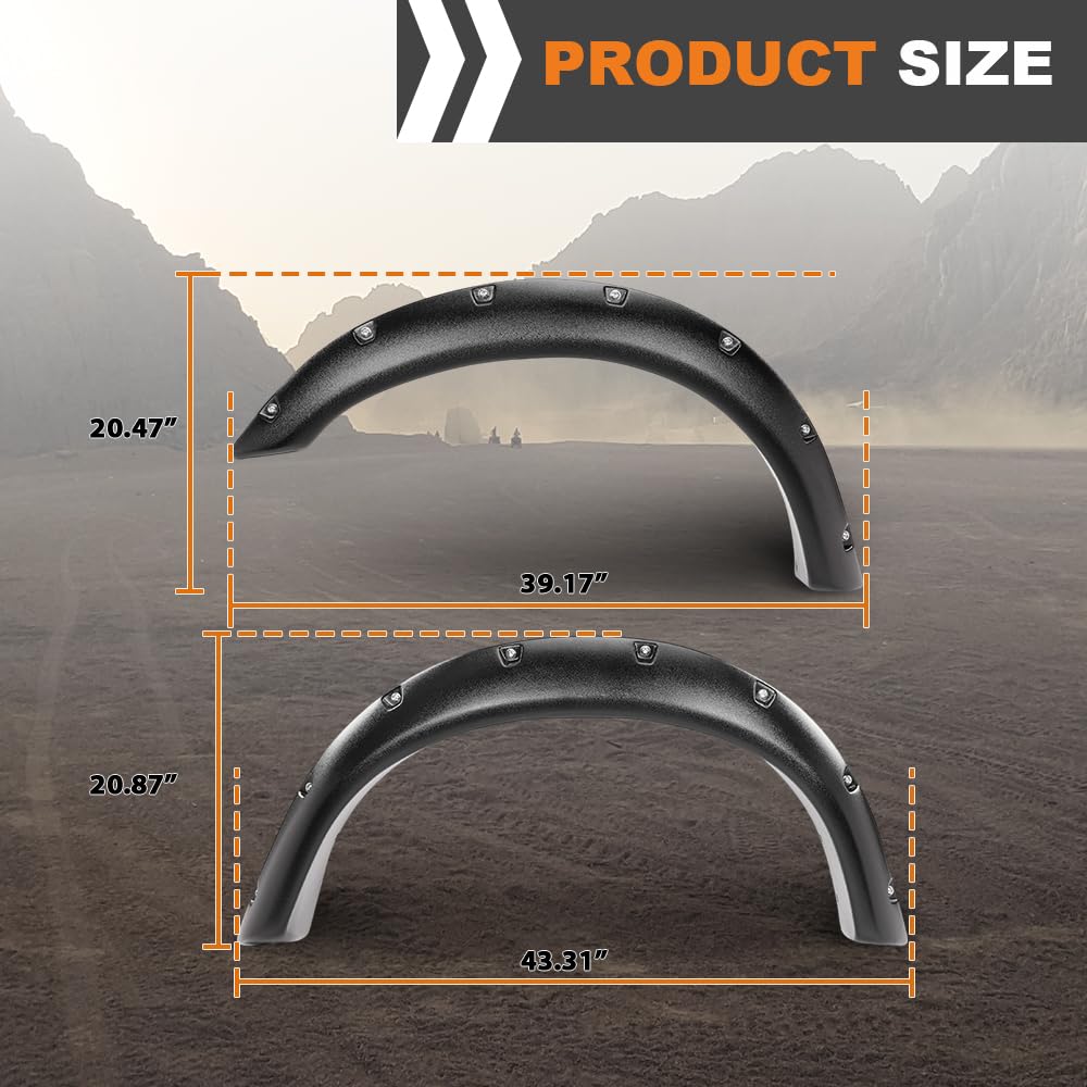 G-PLUS Front Fender Flares Pocket Bolt Compatible with Ford F150 F250 Bronco 1992-1996; Fit Ford F350 1992-1997 2 PCS Black