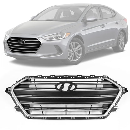 G-PLUS Front Upper Bumper Grille Chrome & Black Grill Trim Compatible With 2017-2018 Hyundai Elantra