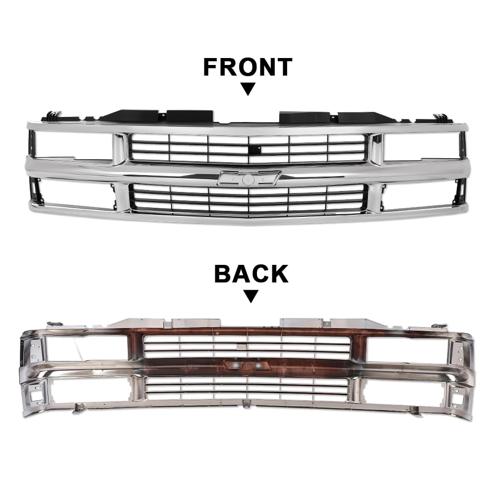 G-PLUS Chrome Grille w/Black Insert Compatible with Chevy Blazer Tahoe C/K 1500 2500 3500 1994 1995 1996 1997 1998 1999 2000 15981106 GM1200238