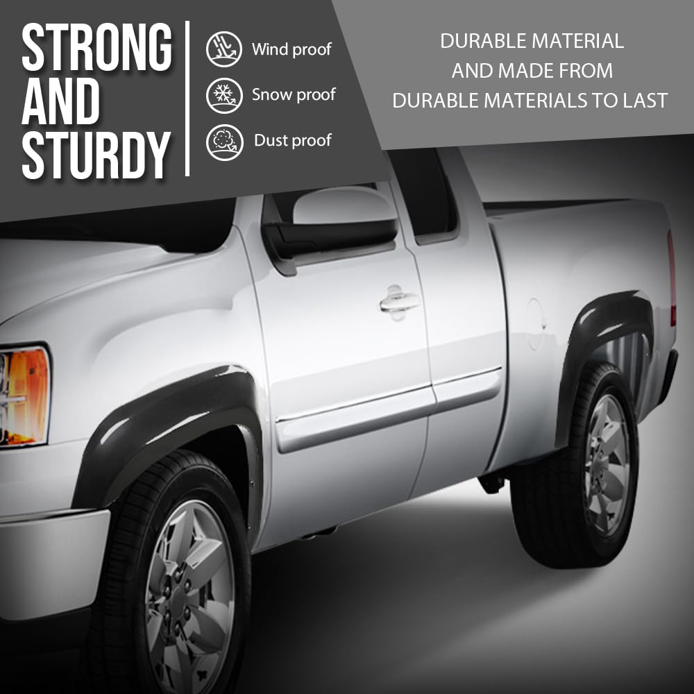 G-PLUS Fender Flares Compatible with GMC Sierra 1500 2007 2008 2009 2010 2011 2012 2013, Only Fit Short Bed 69.3" Fleetside Factory Style Smooth Black