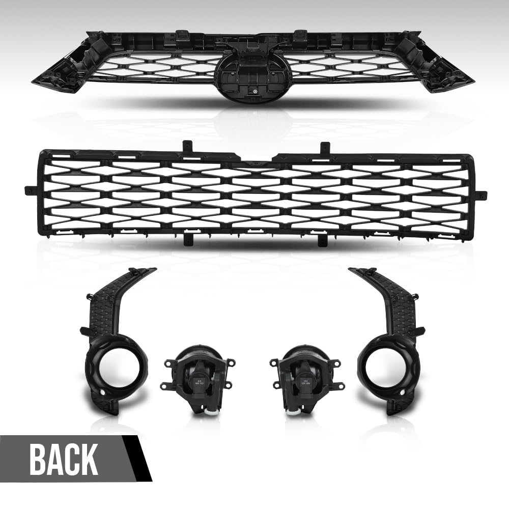 G-PLUS Front Bumper Upper & Lower Grill + Fog Lights Set Compatible with Toyota 4Runner SR5 2014-2019 TO1036148, TO1038173 Black