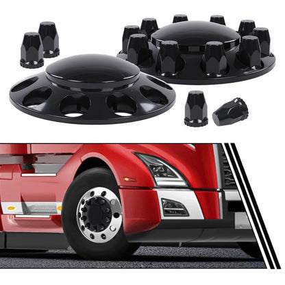 G-PLUS Front Wheel Covers Hub Axle Semi Fit Most of 10 Holes 20" & 22.5" & 24.5" Semi-Truck Wheels with 11.25" Bolt Circle Wheels Glossy Black Plastic ABS